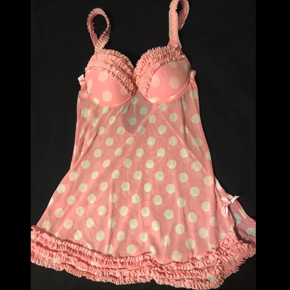 Sexy pink polka dot chemise slip
